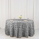 120inch Silver Grandiose 3D Rosette Satin Round Tablecloth