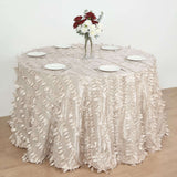 120inch Beige 3D Leaf Petal Taffeta Fabric Round Tablecloth