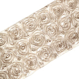 14x108inch Beige Grandiose 3D Rosette Satin Table Runner