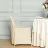 Beige Polyester Banquet Chair Cover, Reusable Stain Resistant Slip On Chair Cover