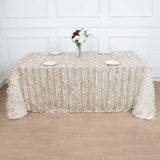 90x132inch Beige 3D Leaf Petal Taffeta Fabric Rectangle Tablecloth