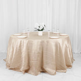 132inch Beige Accordion Crinkle Taffeta Seamless Round Tablecloth