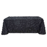 90x132inch Black 3D Leaf Petal Taffeta Fabric Rectangle Tablecloth