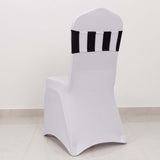 5 Pack | Black/White Stripe Spandex Fit Chair Sashes, Elastic Bands - 5x14Inch