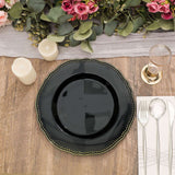 10 Pack | 10inch Black / Gold Scalloped Rim Disposable Dinner Plates