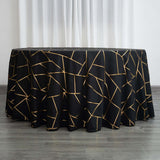 120inch Black Round Polyester Tablecloth With Gold Foil Geometric Pattern