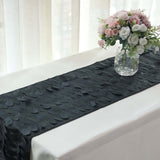 12x108inch Black 3D Leaf Petal Taffeta Fabric Table Runner