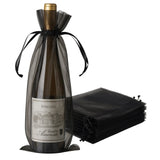 Black organza wine gift bags with drawstring closure, set of 10.