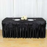 21FT Black Pleated Satin Double Drape Table Skirt