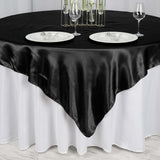 72" x 72" Black Satin Square Tablecloth Overlay#whtbkgd