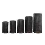 Set of 5 Black Sequin Mesh Cylinder Pedestal Pillar Prop Covers with Geometric Pattern Embroidery