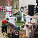 Black Round Heavy Duty Spandex Cocktail Table Cover With Natural Wavy Drapes