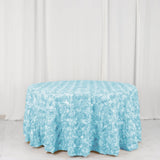 120inch Light Blue Grandiose 3D Rosette Satin Round Tablecloth