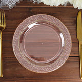 10 Pack | 7.5inch Blush / Rose Gold Plastic Salad Plates With Gold Rim And Hammered Design