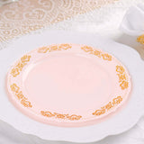 7.5Inch Gold Embossed Blush/Rose Gold Plastic Dessert Salad Plate - Round With Scalloped Edges