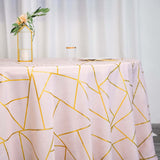 120inch Blush/Rose Gold Round Polyester Tablecloth With Gold Foil Geometric Pattern