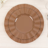 10 Pack 9inch Heavy Duty Disposable Dinner Plates with Gold Ruffled Rim, Coffee Brown Hard Plastic