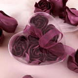 4 Pack | 24 Pcs Burgundy Scented Rose Soap Heart Shaped Party Favors With Gift Boxes And Ribbon