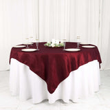 72x72Inch Burgundy Accordion Crinkle Taffeta Table Overlay, Square Tablecloth Topper