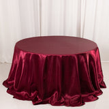 Burgundy Seamless Satin Round Tablecloth 132inch for 6 Foot Table With Floor-Length Drop