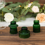 Set of 6 Hunter Emerald Green Ribbed Crystal Glass 3inch Taper Candle Holders, Reversible