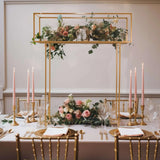 48inch Gold Heavy Duty Metal Floral Arrangement Tabletop Display Rack, Tall Rectangular Centerpiece