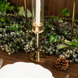 Set of 3 | Gold Metal Clear Glass Hurricane Candle Stands With Glass Chimney Candle Shades