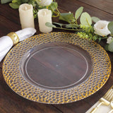 6 Pack Clear Acrylic Round Charger Plates With Gold Hammered Rim