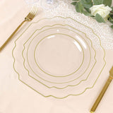 8inch Clear Hard Plastic Dessert Appetizer Plates, Baroque Heavy Duty Salad Plates Gold Rim