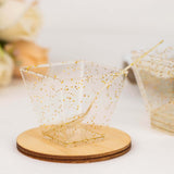 24 Pack | 2oz Gold Glittered Clear Disposable Square Snack Bowl and Spoon Set