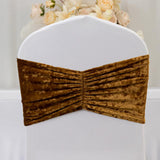5 Pack Premium Crushed Velvet Chair Sashes Gold Wide Ruffle Style