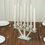 12inch Crystal Glass Candelabra With Crystal Filler 7-Branch Taper Candle Stick Holder Stand