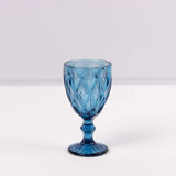 6 Pack Ocean Blue Crystal Cut Cocktail Glasses, 12oz Embossed Stemmed Wine Glasses Goblets