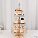 3-Tier Crystal Beaded Gold Metal Cupcake Stand Tower, 26inch Tall Cake Dessert Display Stand