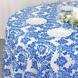 120inch Royal Blue Seamless Round Velvet Flocking Design Taffeta Damask Tablecloth