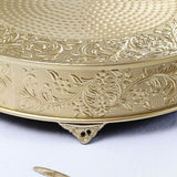 22inch Round Gold Embossed Cake Stand Riser, Matte Metal Cake Pedestal