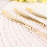 24 Pack | Gold Glittered Disposable Knives, Plastic Silverware Cutlery