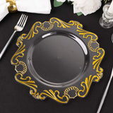 10 Pack Clear Gold European Style Disposable Dinner Plates Vintage Baroque With Scalloped Rim