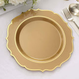 10 Pack | 10Inch Gold Plastic Dinner Plates Disposable Tableware Round With Gold Scalloped Rim