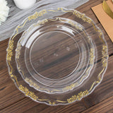 10 Pack | 7inch Gold Vintage Rim Clear Disposable Salad Plates With Embossed Scalloped Edges