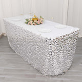 21ft Silver Premium Big Payette Sequin Dual Layered Satin Table Skirt