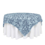 72x72inch Dusty Blue 3D Rosette Satin Table Overlay, Square Tablecloth Topper