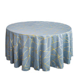 120inch Dusty Blue Round Polyester Tablecloth With Gold Foil Geometric Pattern