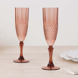 6 Pack 8oz Dusty Rose Crystal Cut Reusable Plastic Wedding Flute Glasses, Shatterproof