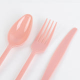 72 Pack Dusty Rose Plastic Silverware Set in Baroque Style, Heavy Duty Disposable Forks