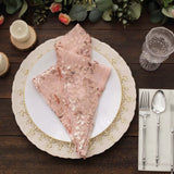 Sparkly Blush Rose Gold Leaf Vine Embroidered Sequin Tulle Cloth Dinner Napkins