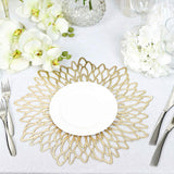 6 Pack Gold Vinyl Placemats, Decorative Floral Non-Slip Round Dining Table Mats 15"