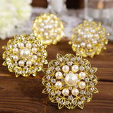 4 Pack | Pearl And Diamond Rhinestone Flower Gold Metal Napkin Rings