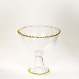 8inch Clear Footed Glass Trifle Bowl Dessert Display Stand With Gold Beaded Trim, Compote#whtbkgd