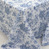 90x132inch White Blue French Toile Polyester Tablecloth, Seamless Floral Rectangle Table Cover